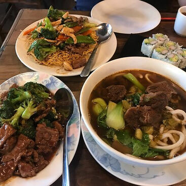 pan fried noodles (T), beef & broccoli (BL), braised beef noodle soup (BR)